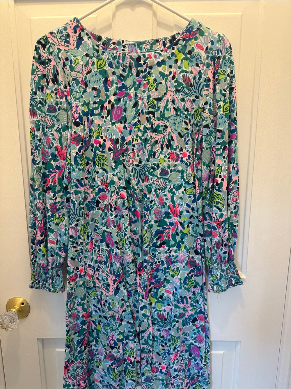 Lilly Pulitzer Floral Printed Long Sleeve Casual Dress in Teal and Pink, M